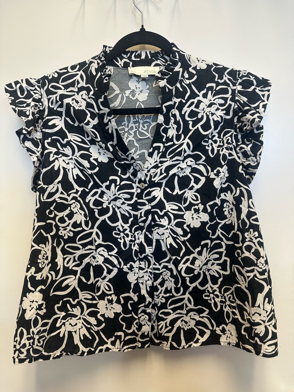 Pinch Black & White Floral Cap-Sleeve Blouse